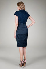 Stretch Satin Dress in Navy