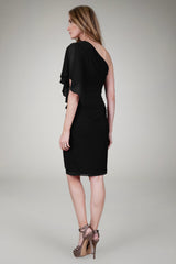 Draped One Shoulder Dress in Black