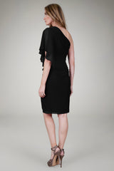 Draped One Shoulder Dress in Black