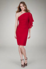 Draped One Shoulder Dress in Ruby