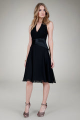 Chiffon Pleated Halter Dress in Black