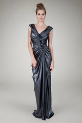 Draped Metallic Jersey Gown in Shadow