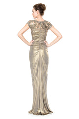 Ruched Front Metallic Jersey Gown