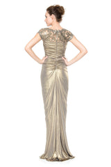 Ruched Front Metallic Jersey Gown