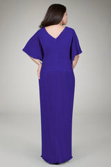 Pleated Chiffon Gown in Blue Iris