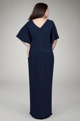 Pleated Chiffon Gown in Navy