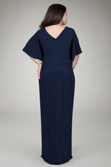 Pleated Chiffon Gown in Navy